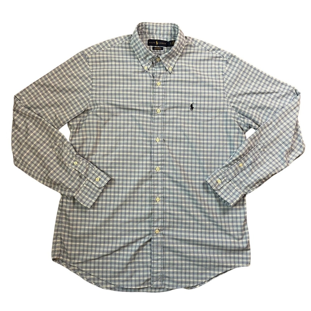 Ralph Lauren Mens Classic Fit Performance Plaid Button Down Shirt Blue L Preppy